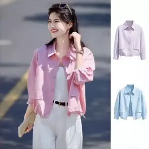여성 크롭 셔츠 자켓 루즈핏 여름 얇은 아우터 데일리 남방 숏자켓