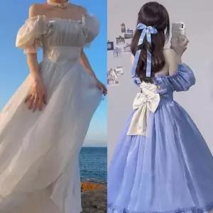 코스프레의상 오프숄더 밴딩 프릴 드레스 컨셉의상 졸업사진 반티