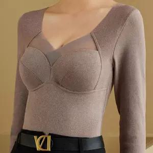 여성 겨울 피치기모 패드내장 긴팔내의 여자 내복상의 Ftn5+8sXh