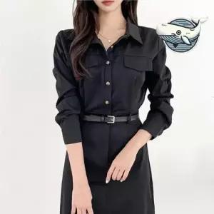 버튼롱원피스 여성 실용적인 셔츠 롱 원피스 데일리 출근룩 하객룩