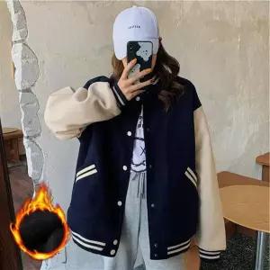 기모안감 캐주얼 배색 여성 겨울 야구점퍼 LxZ9+6sYl