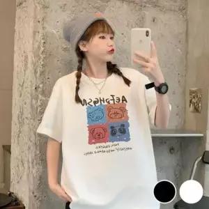 곰돌이 프린팅 오버핏 반팔 티셔츠 URD-505