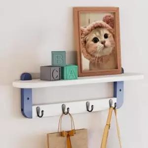 [생활] 후크 옷걸이 컬러 벽선반 4구 블루