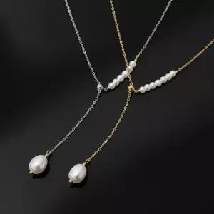 연장 심플 써지컬 목걸이 언발란스 담수진주 초커