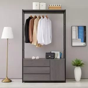 자취방 아이방 3단 서랍장 드레스룸 스틸 행거 옷장