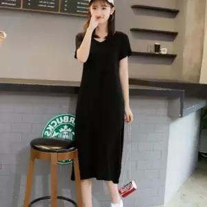 무지 원피스 반팔 무릎 기장 빅사이즈 면스판