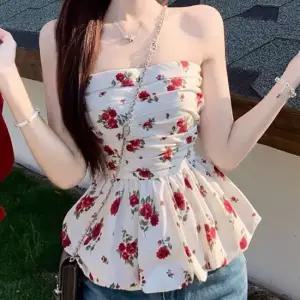 데이트룩 오프숄더 스모크 플레어 플라워블라우스 데이트룩 슬림블라우스