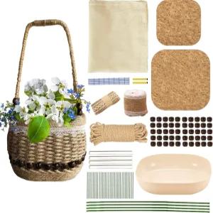 AUXSEEM 99개 바구니 직조 DIY 키트 부활절 피크닉을 위한 손잡이가 달린 황마 로프 레이스 보관 꽃 가정용