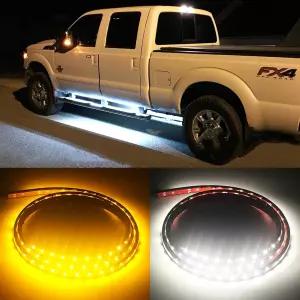 푸광 2PCS 70인치 IP68 트럭 LED 보드 러닝 라이트 사이드 마커 플렉시블 스텝 스트립 화이트 앰버 턴