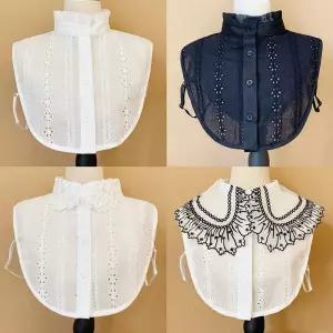 레이스 스탠딩카라 셔츠카라 넥케이프 면 라운드카라