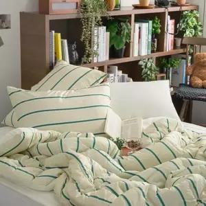 스트라이프 패턴 푹신 차렵 이불 베게 세트 Q 극세사