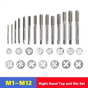호환  2pcs 오른손 메트릭 탭 다이 세트 M1-M12 공작 내부 및 외부 스레드 태핑 및 스레드 수리 도구에 사