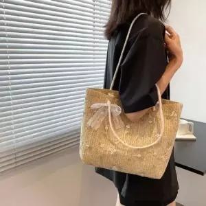 여성 여름 가벼운 핸드 쇼퍼 가방 라탄 숄더 백 beige