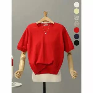 [하프클럽/모노시크]하이퍼 심플 V넥 반팔 니트_MNKT331