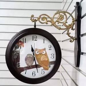 GB2275 무소음부엉이주석양면 벽시계 모던진밤색 한국 양면시계 무소음시계