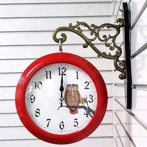 GB2277 무소음 부엉이 양면 벽시계 레드 제조한국 양면시계 무소음시계 인테리어벽시계