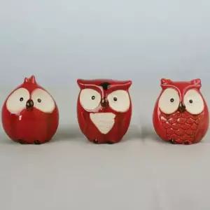 깜찍이 부엉이소품 3p)-레드 미니어처 장식소품 도자기인형 장식품