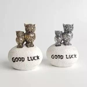 굿럭 금은 부엉이한쌍 2p세트 장식소품 미니어처 마블소품 진열소품