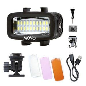 액션 카메라와 신발 마운트가 장착된 Movo LED-WP 수중 고출력 충전식 LED 비디오 라이트, GoPro, DSLR과 호환 - 브이로그, 여행, 스쿠버 다이빙, 스노클, 서핑, 스포츠에 완벽합니다