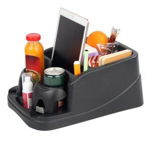 자동차, 트럭, 미니밴, SUV를 위한 Zinytrae 유니버설 빅 센터 콘솔, 조절 가능한 컵 홀더 2개가 있는 자동차 콘솔 정리함, 안전한 고정 카시트 정리함을 위한 안전벨트, 트럭 바닥 콘솔