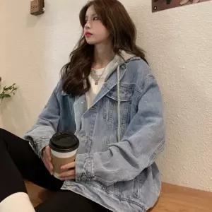 여성 분리가능 오버핏 후드 데님 재킷 아우터 청자켓