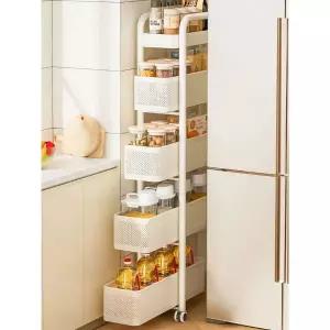 틈새 슬라이딩 공간활용 카트 미니수납장 좁은공간수납 캐비닛밀크화이트 3층 15cm