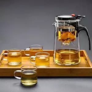 로하티 QH29AJ22 웰링 내열유리 버튼 드롭 차포트 4인 찻잔세트