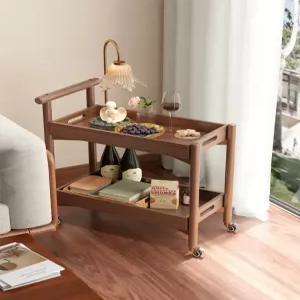 원목 트롤리 이동식 다용도 선반 카트 엔틱 거실 수납 월넛 컬러