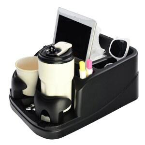 키이두이드 자동차 콘솔 정리함, 조절 가능한 컵 홀더 2개가 있는 카시트 정리함, 자동차, 트럭, 미니밴, SUV, 차량 정리함, 대형 수납 공간 3개(블랙)