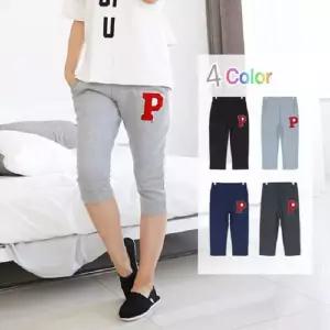 여성 P패치 7부 트레이닝 팬츠 여름 캐주얼 칠부 바지