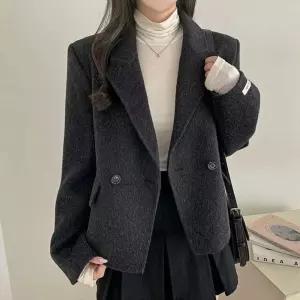 더블버튼 모직코트 소매끝 택 직장인 스타일리쉬