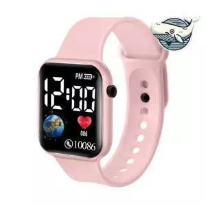 학생용 사각 손목시계 핑크 LED 전자시계