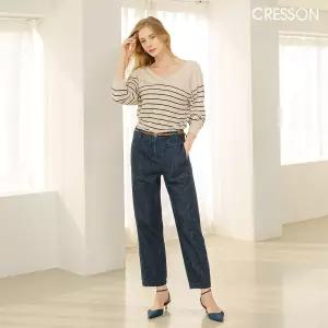 [크레송]인디고 여성 린넨 블렌디드 배기핏 데님팬츠 C211PT01A_IN