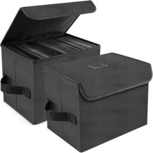 알라비스프 xx 7인치 비닐 레코드 보관함 나일론 접이식 및 쌓을 수 있는 LP 보관 케이스 2개 세트 뚜껑과