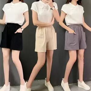 하이웨스트 여름 여성 빅포켓 5부 린넨 팬츠 반바지 (HSJ-WC25D57)