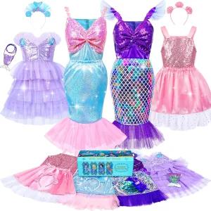 저오카오 인어공주 드레스업 코스튬 소녀들 시늉 놀이복 선물 3세 4세 5세 6세 위한 공주 13Pcs