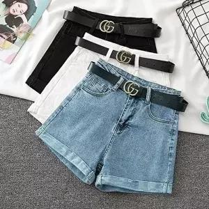 여성 롤업 하이웨스트 숏팬츠 기본 데님 반바지 (HSJ-WFINDAY)