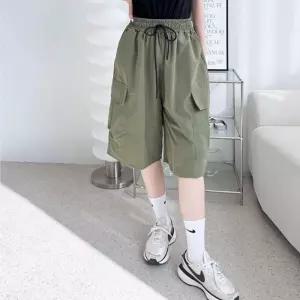 여자 밴딩 와이드 버뮤다팬츠 5부 카고반바지 포켓