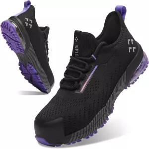 SPIEZ 여성용 안전화 경량 에어 쿠션이 있는 논 슬립 컴포지트 토 워크 슈즈 아치 지지대 깔창이