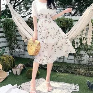 분위기있는 바캉스룩 플레어 투피스느낌 쉬폰원피스