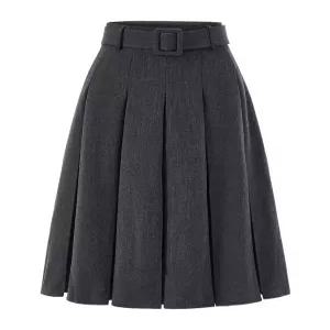 [르샵]클래식 무드 벨티드 핀턱 미디 스커트 (DQ2WH010A)