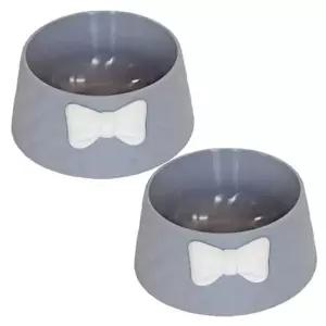 [RIZPICK]강아지 플라스틱 리본 식기 그레이 2P 대형견 밥그릇 강아지급식
