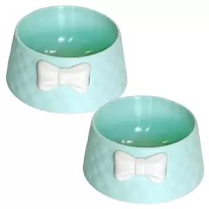 [RIZPICK]강아지 플라스틱 리본 식기 민트 2P 대형견 밥그릇 강아지급식