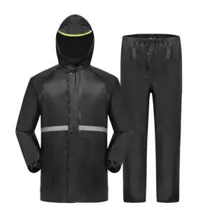 남녀공용 후드 코트 및 바지 레인 세트 야외 방수 레인 기어 반사 스트립 포함 오토바이 라이딩 코트 2 개