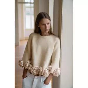 [국내배송] 자라 ZARA 플라워 텍스처 콤비 니트 스웨터 - 베이지 핑크 971819