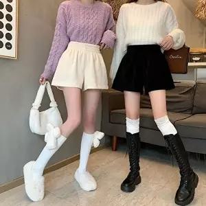 여성 허리밴딩 하이웨스트 코듀로이 반바지 (HSJ-WFHECEY)