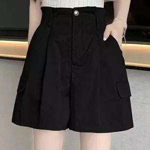 여성 핀턱 카고 뒷허리밴딩 하이웨이스트 반바지 (HSJ-WFHFHYZ)