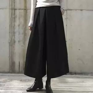 여성 겨울 모직 9부 따뜻한 밴딩 와이드팬츠 치마바지 (HSJ-WFGNNXG)