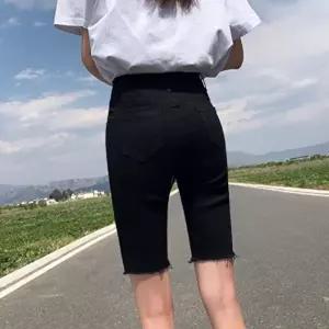 편한 여성 블랙 하이웨스트 스판 5부 팬츠 반바지 (HSJ-WE1A7C2)