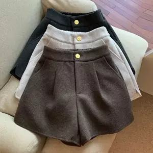 20대 30대 여자 하이웨스트 뒷 밴딩 모직 반바지 (HSJ-WFGLSMF)